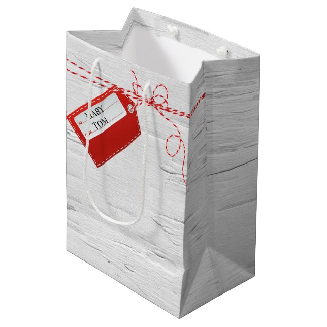 Balise rouge sur le sac cadeau moyen à bouleau bla (Devant Angle)