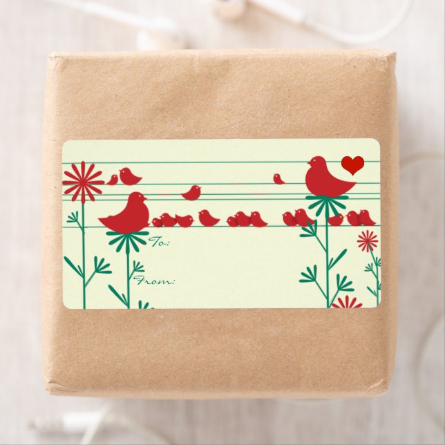 Balises cadeaux Noël Oiseaux rouges blancs (En situation)