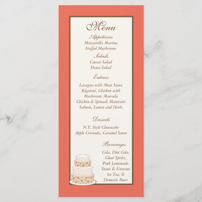 Balises du menu gâteau Mariage rouge/crème (Devant)