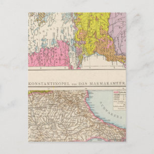 Balkan Peninsula and Constantinople Map Postcard