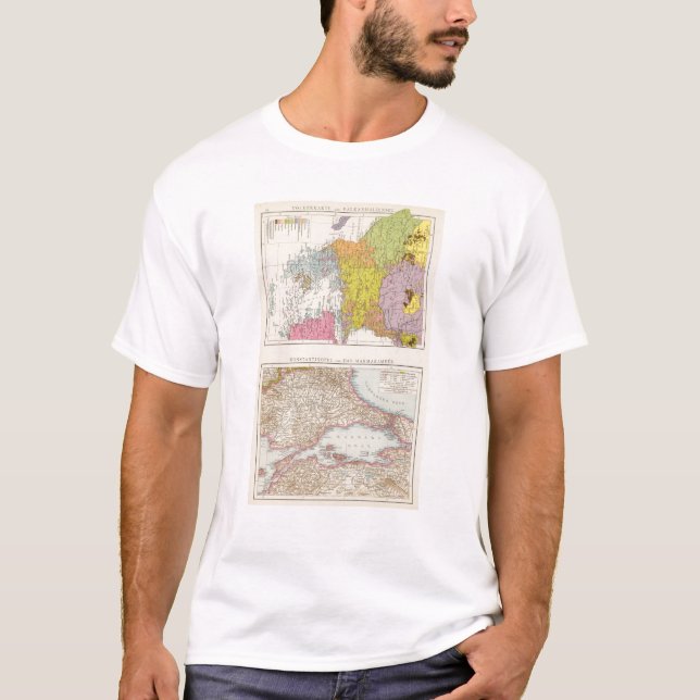 Balkan Peninsula  and Constantinople Map T-Shirt (Front)