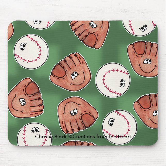 Ball and Glove Collage Field Background Mouse Pad (Front)