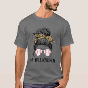 Ball Bonus Mom Life Messy Bun Leopard Print Softba T-Shirt