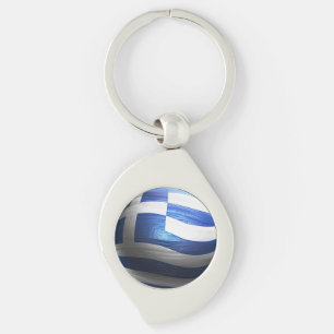 BALL FORM GREEK FLAG WITH LEATHER STRUCTURE KEYCHAIN