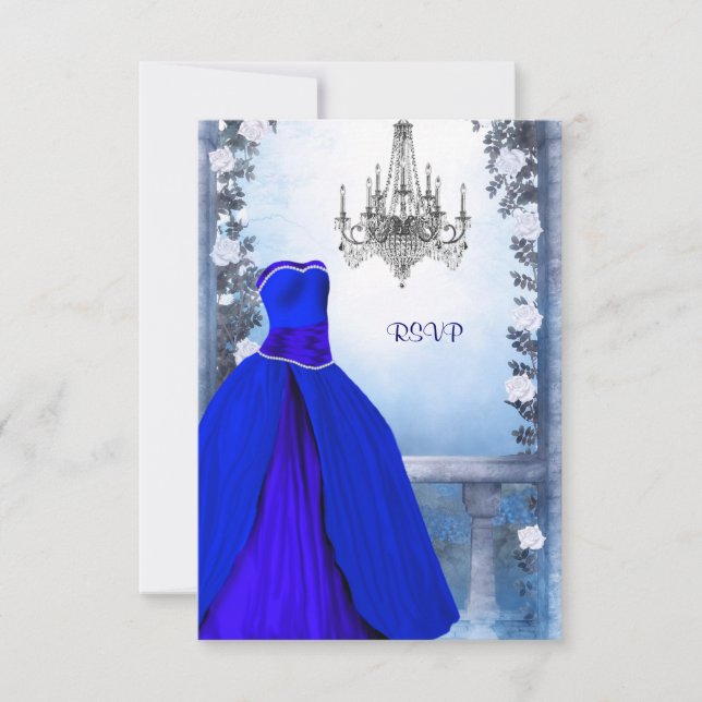 Ball Gown Royal Navy Blue Rose Quinceanera RSVP (Front)
