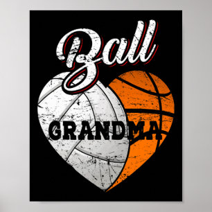 Ball Grandma Volleyball Basketball Heart Poster