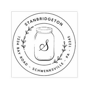 Ball Jar with Initial Round Custom Return Address Self-inking Stamp