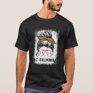 Ball Mamaw Life Messy Bun Leopard Print Softball B T-Shirt