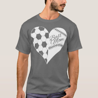 Ball Mom Baseball Softball Heart White T-Shirt
