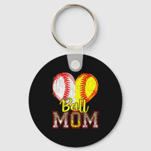 Ball Mom Baseball Softball Mama Team Sports Leopar Keychain
