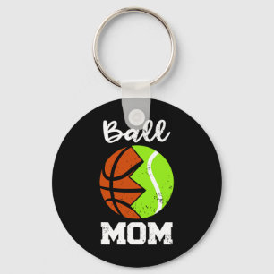 Ball Mom Fun Basketball Tennis Player Mom Keychain