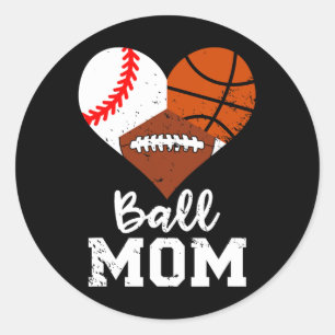 Ball Mom Funny Baseball Football Basketball Mom  Classic Round Sticker