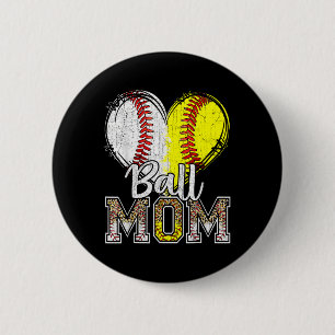 Ball Mom Heart Baseball Softball Mama Women Mother 2 Inch Round Button