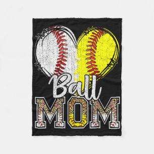 Ball Mom Heart Baseball Softball Mama Women Mother Fleece Blanket