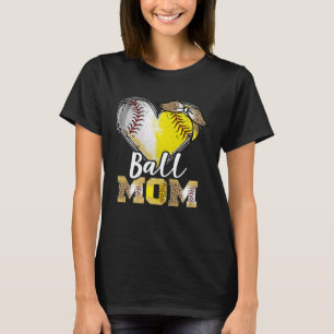 Ball Mom Heart Baseball Softball Mama Women Mother T-Shirt