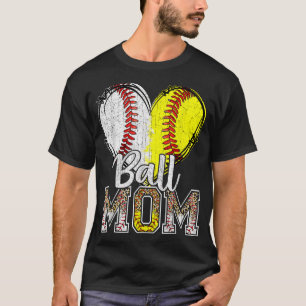 Ball Mom Heart Baseball Softball Mama Women Mother T-Shirt