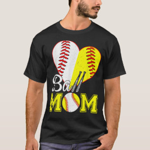 Ball Mom Heart Baseball Softball Mama Women Mother T-Shirt