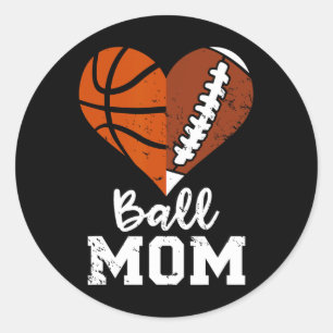 Ball Mom Heart Fun Football Basketball Mom  Classic Round Sticker