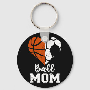 Ball Mom Heart Fun Soccer Basketball Mom Keychain