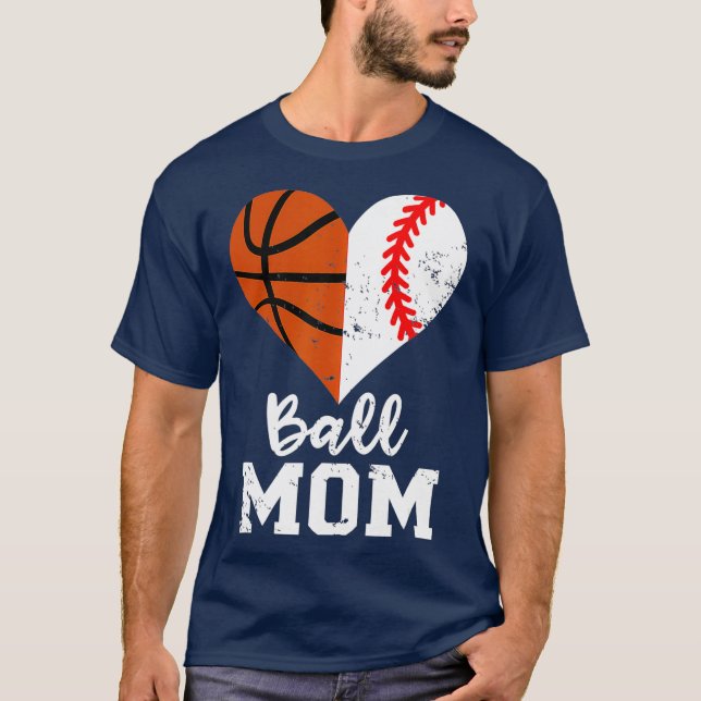 Ball Mom Heart Funny Baseball Basketball Mom T-Shirt (Front)