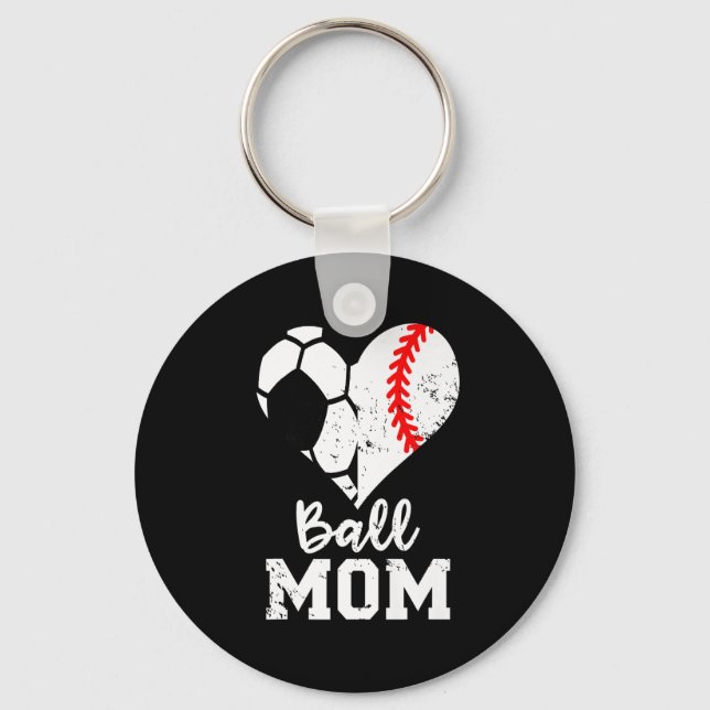 Ball Mom Heart Funny Baseball Soccer Mom Costume U Keychain (Front)