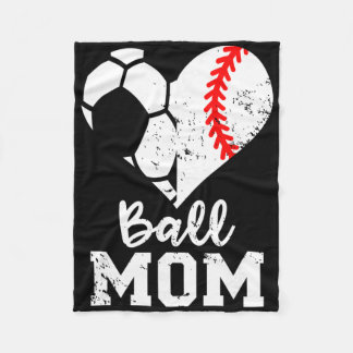 Ball Mom Heart Funny Baseball Soccer Mom  Fleece Blanket