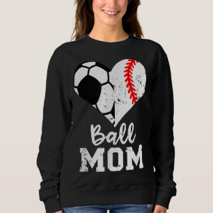 Ball Mom Heart Funny Baseball Soccer Mom Sweatshirt