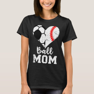 Ball Mom Heart Funny Baseball Soccer Mom  T-Shirt