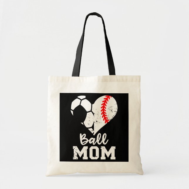 Ball Mom Heart Funny Baseball Soccer Mom  Tote Bag (Front)