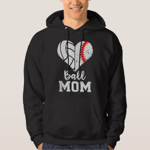 Ball Mom Heart Funny Baseball Volleyball Mom Hoodie