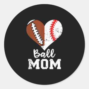 Ball Mom Heart Funny Football Baseball Mom Classic Round Sticker