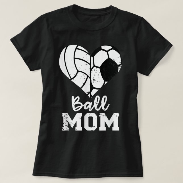 Ball Mom Heart Funny Soccer Volleyball Mom T-Shirt (Design Front)