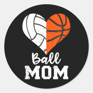 Ball Mom Heart Funny Volleyball Basketball Mom Classic Round Sticker
