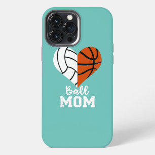 Ball Mom Heart Funny Volleyball Basketball Mom iPhone 13 Pro Max Case