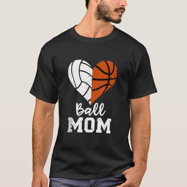 Ball Mom Heart Funny Volleyball Basketball Mom  T-Shirt (Front)