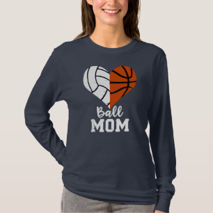 Ball Mom Heart Funny Volleyball Basketball Mom T-Shirt