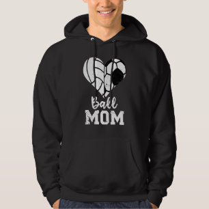Ball Mom Heart  Soccer Volleyball Mom Hoodie