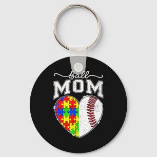 Ball mom mama autism awareness day baseball heart keychain