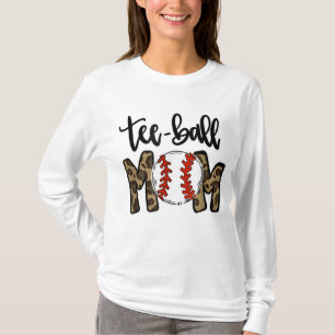 Ball Mom Mother's Day Gift Teeball Mom Leopard Fun T-Shirt