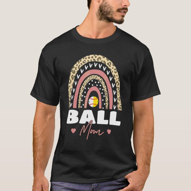 Ball Mom Mother's Day  Leopard Rainbow Softball T-Shirt (Front)