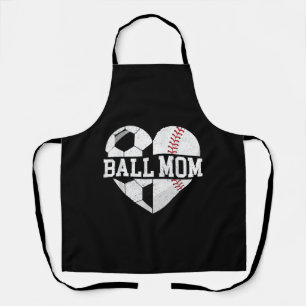 Ball Mom Shirt Heart Funny Baseball Soccer Mom Apron