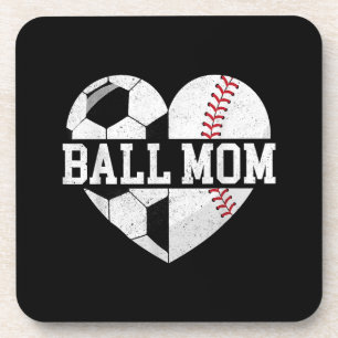Ball Mom Shirt Heart Funny Baseball Soccer Mom Coaster