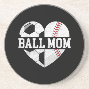 Ball Mom Shirt Heart Funny Baseball Soccer Mom Coaster