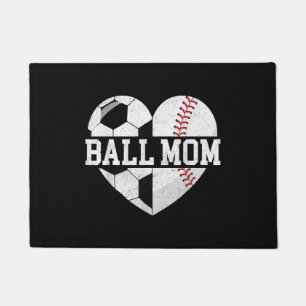 Ball Mom Shirt Heart Funny Baseball Soccer Mom Doormat