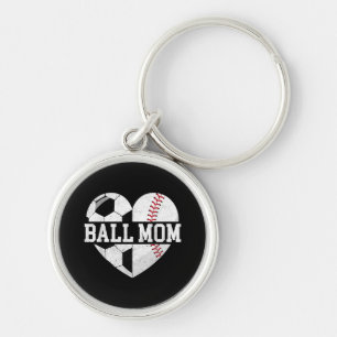 Ball Mom Shirt Heart Funny Baseball Soccer Mom Keychain