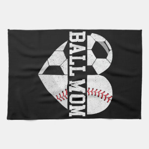 Ball Mom Shirt Heart Funny Baseball Soccer Mom Kitchen Towel