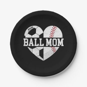 Ball Mom Shirt Heart Funny Baseball Soccer Mom Paper Plate