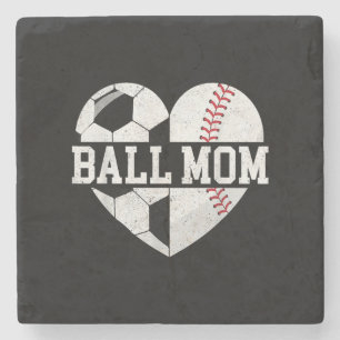 Ball Mom Shirt Heart Funny Baseball Soccer Mom Stone Coaster