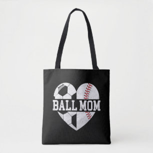 Ball Mom Shirt Heart Funny Baseball Soccer Mom Tote Bag