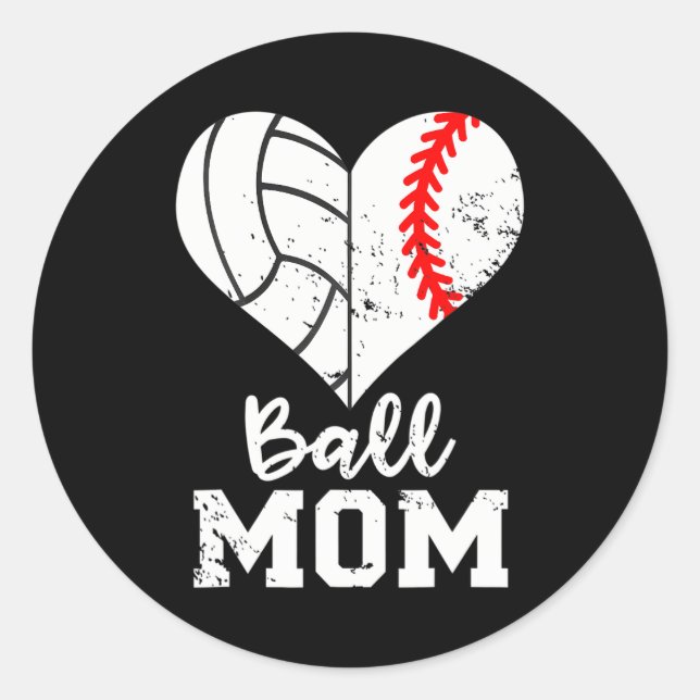 Ball Mom Volleyball Baseball Player Ball Heart Classic Round Sticker (Front)